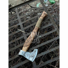 Load image into Gallery viewer, Collectible Norse-style Three-Axe Set with Intricate Engravings and Sculpted Wooden Handles