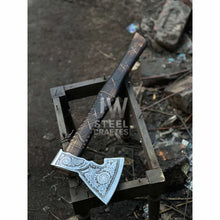 Load image into Gallery viewer, Collectible Norse-style Three-Axe Set with Intricate Engravings and Sculpted Wooden Handles