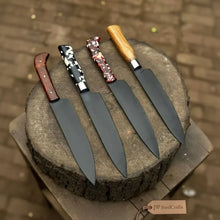 Load image into Gallery viewer, Black Blade Chef Knife Full Tang with Custom Handle &amp; Leather Sheath