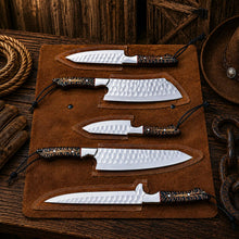 Load image into Gallery viewer, Cone Back Handles D2 Steel Chef Knife Set with Leather Roll Kit