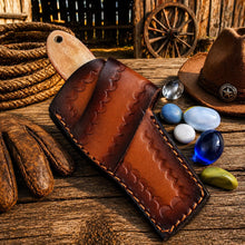 Load image into Gallery viewer, Handmade Rasp Steel Cowboy Bull Cutter Knife – Turquoise &amp; Camel Bone Handle with Leather Sheath