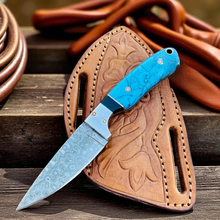 Load image into Gallery viewer, Cowboy Hunting Knife Damascus Steel Marble Handle