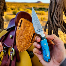 Load image into Gallery viewer, Cowboy Hunting Knife Damascus Steel Marble Handle