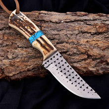 Load image into Gallery viewer, Cowboy Knife D2 Steel 5mm Antler Turquoise Handle