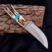 Load image into Gallery viewer, Cowboy Knife D2 Steel 5mm Antler Turquoise Handle