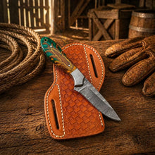 Load image into Gallery viewer, Cowboy Knife Damascus Steel Blade Epoxy Pine Cone Handle EDC
