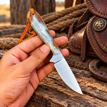 Load image into Gallery viewer, Handmade D2 Cowboy Belt Knife with Epoxy Resin Handle &amp; Western Leather Sheath