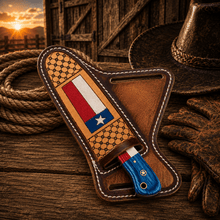 Load image into Gallery viewer, Cowboy Knife – Handmade Steel Blade Flag Handle Belt Sheath