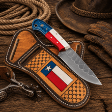 Load image into Gallery viewer, Cowboy Knife – Handmade Steel Blade Flag Handle Belt Sheath