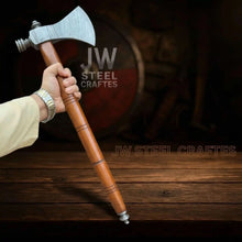 Load image into Gallery viewer, Damascus Pipe Tomahawk Hand Forged Viking Axe