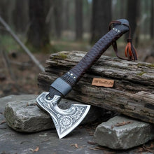 Load image into Gallery viewer, Viking Style Engraved Axe | Handcrafted Leather Wrapped Handle