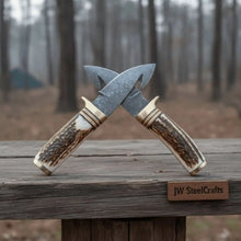 Load image into Gallery viewer, Gut Hook Skinner Knives Pair stag handle