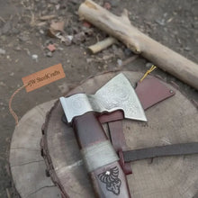 Load image into Gallery viewer, Viking Bearded Axe with Norse Engraved Blade and Leather Sheath
