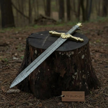 Load image into Gallery viewer, Handmade Golden Crusade Authentic Crusader Replica Sword in Damascus Steel with Crossguard
