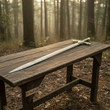 Load image into Gallery viewer, Handmade Golden Crusade Authentic Crusader Replica Sword in Damascus Steel with Crossguard