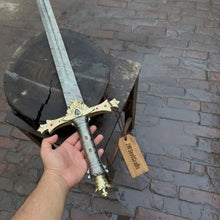 Load image into Gallery viewer, Handmade Golden Crusade Authentic Crusader Replica Sword in Damascus Steel with Crossguard