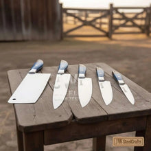 Load image into Gallery viewer, Blue Wood Damascus Chef Knife Set: 5-Piece Handmade Collection