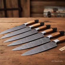 Load image into Gallery viewer, Handmade Damascus Knife Set, Olive Wood &amp; Resin Handle