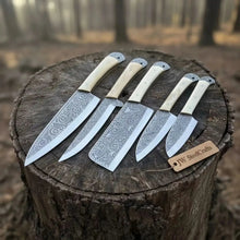 Load image into Gallery viewer, High Carbon Steel Butcher Knife Set – Cleaver, Chef, Slicer, Boning &amp; Utility Knives, Hand Engraved Blades, Bone Handles, Full Tang