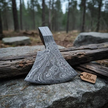 Load image into Gallery viewer, Custom Damascus Steel Axe Head Blank – Hand Forged Bearded Axe Blade for Handle Making | JW SteelCrafts