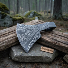 Load image into Gallery viewer, Custom Damascus Steel Axe Head Blank – Hand Forged Bearded Axe Blade for Handle Making | JW SteelCrafts