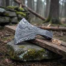 Load image into Gallery viewer, Custom Damascus Steel Axe Head Blank – Hand Forged Bearded Axe Blade for Handle Making | JW SteelCrafts