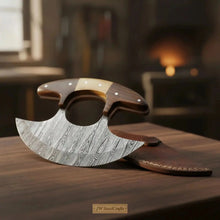 Load image into Gallery viewer, Custom Ulu Knife Damascus Steel Blade Efficient Kitchen Knife
