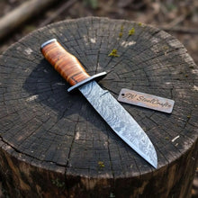 Load image into Gallery viewer, Custom Damascus Utility Bowie Knife Handmade