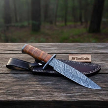 Load image into Gallery viewer, Custom Damascus Utility Bowie Knife Handmade