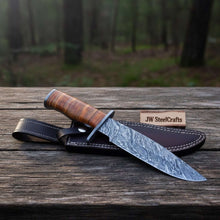Load image into Gallery viewer, Custom Damascus Utility Bowie Knife Handmade Field Profile – JW SteelCrafts