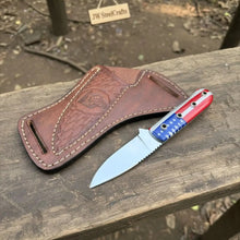 Load image into Gallery viewer, Custom Fixed Blade Knife – Drop Point Outdoor EDC with USA Flag Handle and Leather Sheath