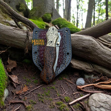 Load image into Gallery viewer, Hand-Engraved Damascus Steel Folding Knife – Custom EDC with Engraved Wood Handle-8010