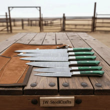 Load image into Gallery viewer, 6-Piece Handmade Damascus Steel Kitchen Knife Set, Green Wood Handle, Professional Chef Culinary