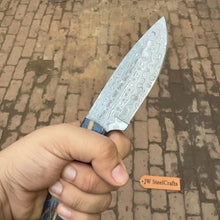 Load image into Gallery viewer, Drop Point Damascus Knife 7” EDC – Persian Utility Style, Blue Pinecone Resin Handle Handmade