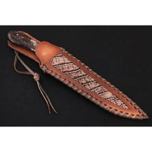 Load image into Gallery viewer, Custom Handmade Damascus Steel Boning Knife With Colour Bone Handle  with Leather Sheath DK-0045