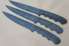 Load image into Gallery viewer, Custom Handmade Damascus Steel Fillet Knife Blank Blades Set of 3 – Full Tang Twist Pattern Flexible Fillet Knife Blanks for Custom Handle Making JW SteelCrafts