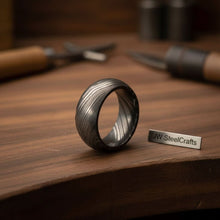 Load image into Gallery viewer, Mens Damascus Steel Wedding Band Classic Domed Comfort Fit Ring
