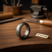 Load image into Gallery viewer, Mens Damascus Steel Wedding Band Classic Domed Comfort Fit Ring