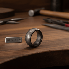 Load image into Gallery viewer, Mens Damascus Steel Wedding Band Classic Domed Comfort Fit Ring
