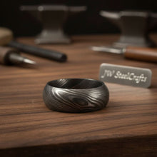 Load image into Gallery viewer, Mens Damascus Steel Wedding Band Classic Domed Comfort Fit Ring