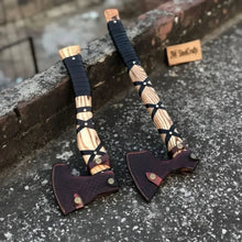 Load image into Gallery viewer, Fenrir Wolf Viking Axe Pair with Acid Etched Bearded Heads