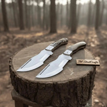 Load image into Gallery viewer, Handmade Carbon Steel Tracker Knife – Ram Horn or Wendi Wood Handle | Heavy Duty Hunting &amp; Camping Knife | JW SteelCrafts