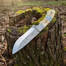 Load image into Gallery viewer, D2 Hunting Knife Antler Handle Engraved Blade