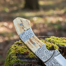 Load image into Gallery viewer, D2 Hunting Knife Antler Handle Engraved Blade