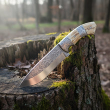 Load image into Gallery viewer, D2 Hunting Knife Antler Handle Engraved Blade