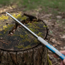 Load image into Gallery viewer, Hand Engraved D2 Hunting Knife Tinted Camel Bone Handle