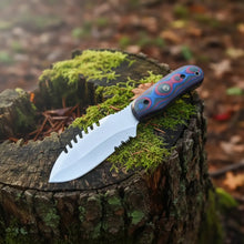 Load image into Gallery viewer, D2 Hunting Knife with Teeth Blade Micarta Handle