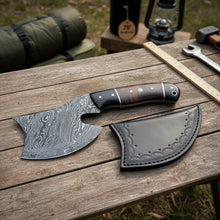 Load image into Gallery viewer, Damascus Bearded Hatchet with Contoured Full Tang Handle