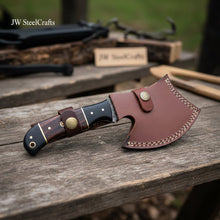 Load image into Gallery viewer, Damascus Bearded Hatchet with Contoured Full Tang Handle
