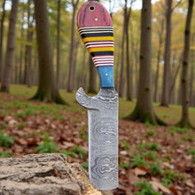 Load image into Gallery viewer, Damascus Bull Cutter Knife Cowboy Fixed Blade